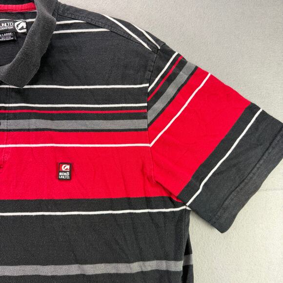 Ecko Unltd. Men's X-Large Black Red White Striped Short Sleeve Polo Shirt - Picture 5 of 10
